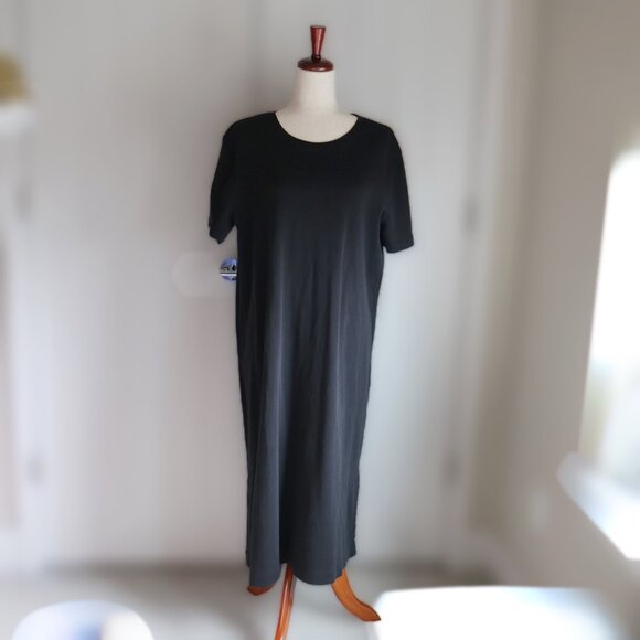 Able Maria Boxy Midi Dress Womens XL Black Cotton Closet Staple Travel - Picture 2 of 7